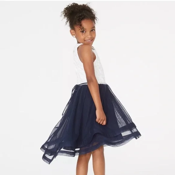 Speechless Kids High-Low Party Dress Lace & Sequins White/Navy Size 7 - Picture 2 of 9